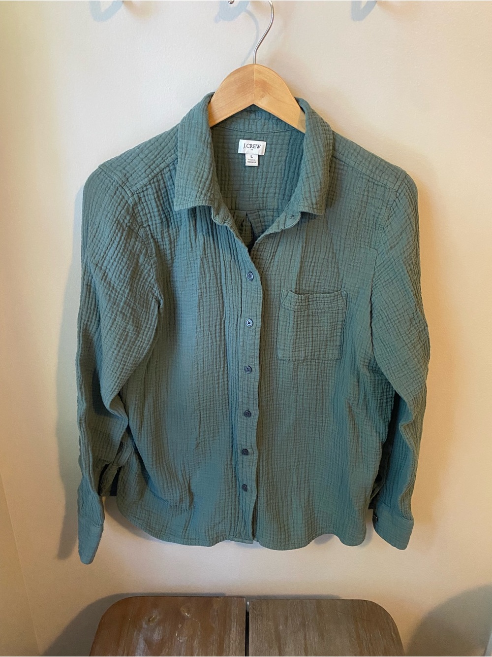J. Crew 100% Cotton Teal Green Button-Down Gauze Shirt